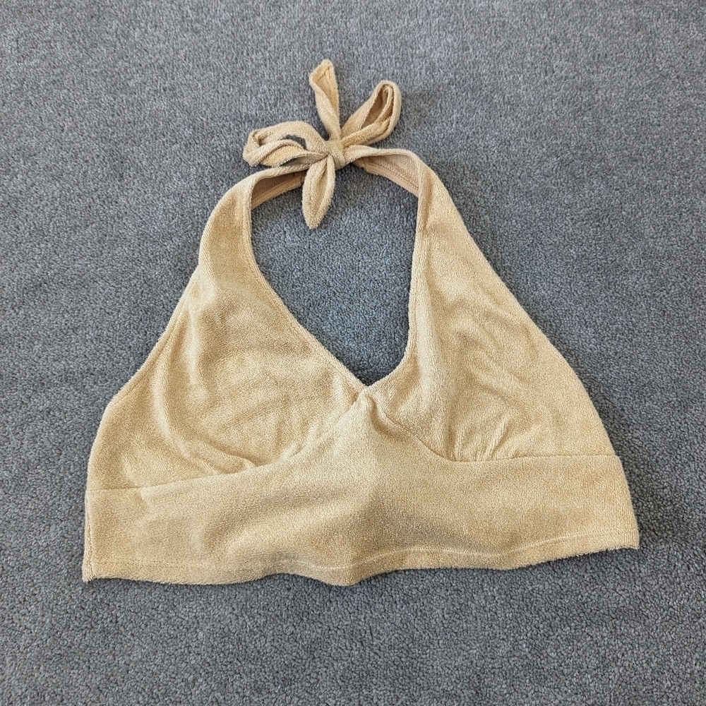 Free People FP Beach French Terry Halter Top Size Medium Tan Color NEW
